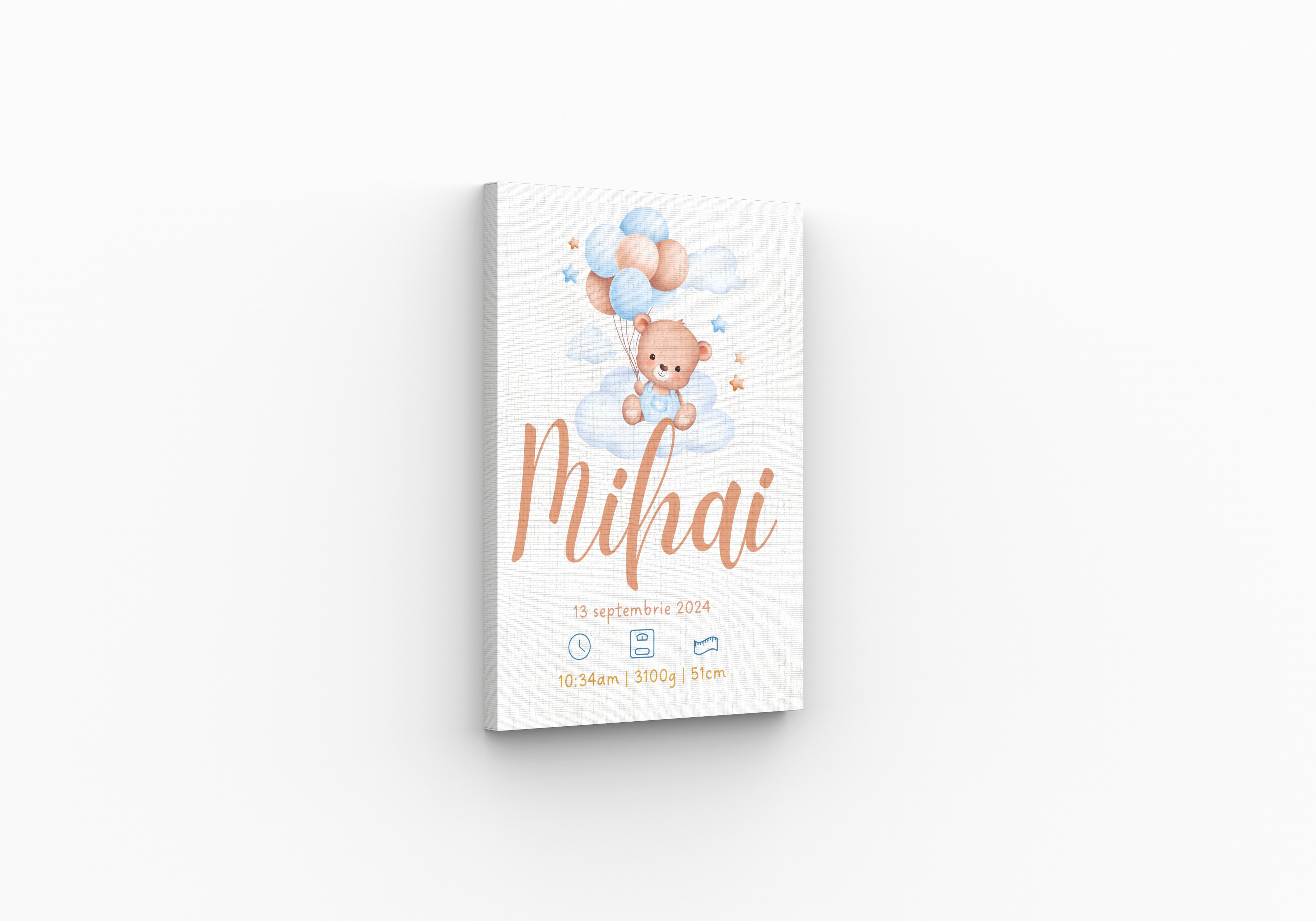 Tablou personalizat cu detaliile nașterii – Bear with balloons
