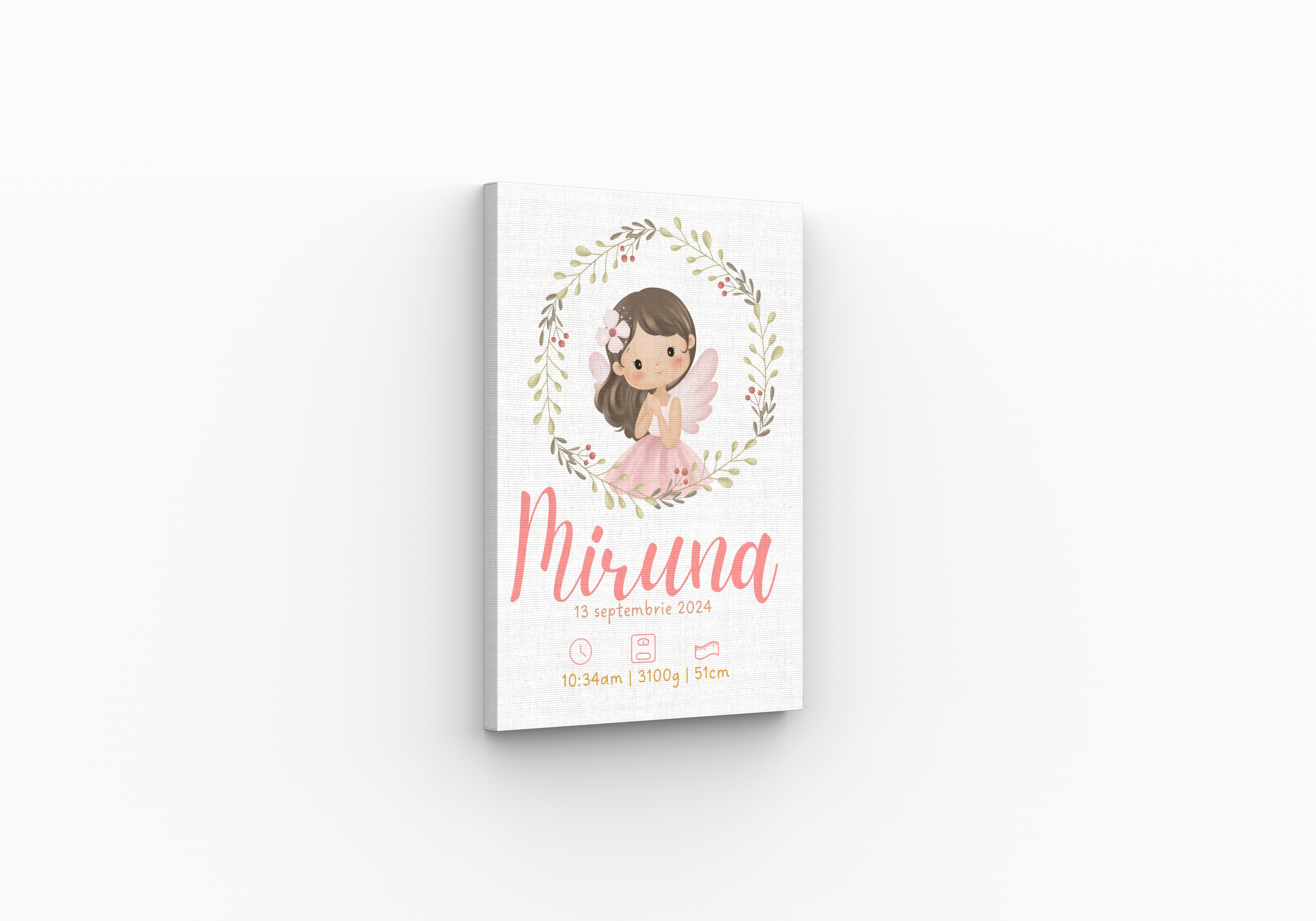Tablou personalizat cu detaliile nașterii – Fairy with green