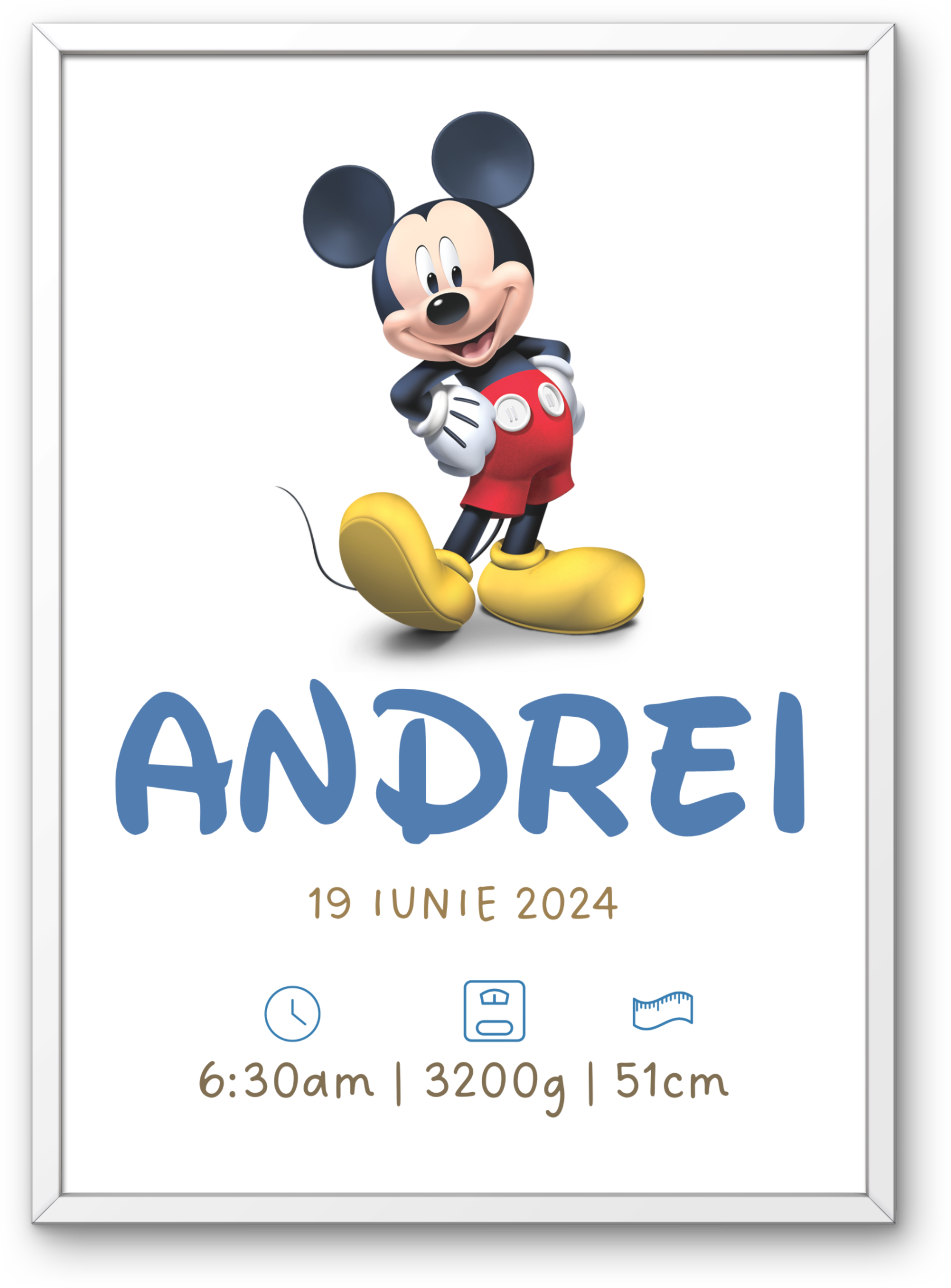 Tablou personalizat cu detaliile nașterii – Mickey Mouse