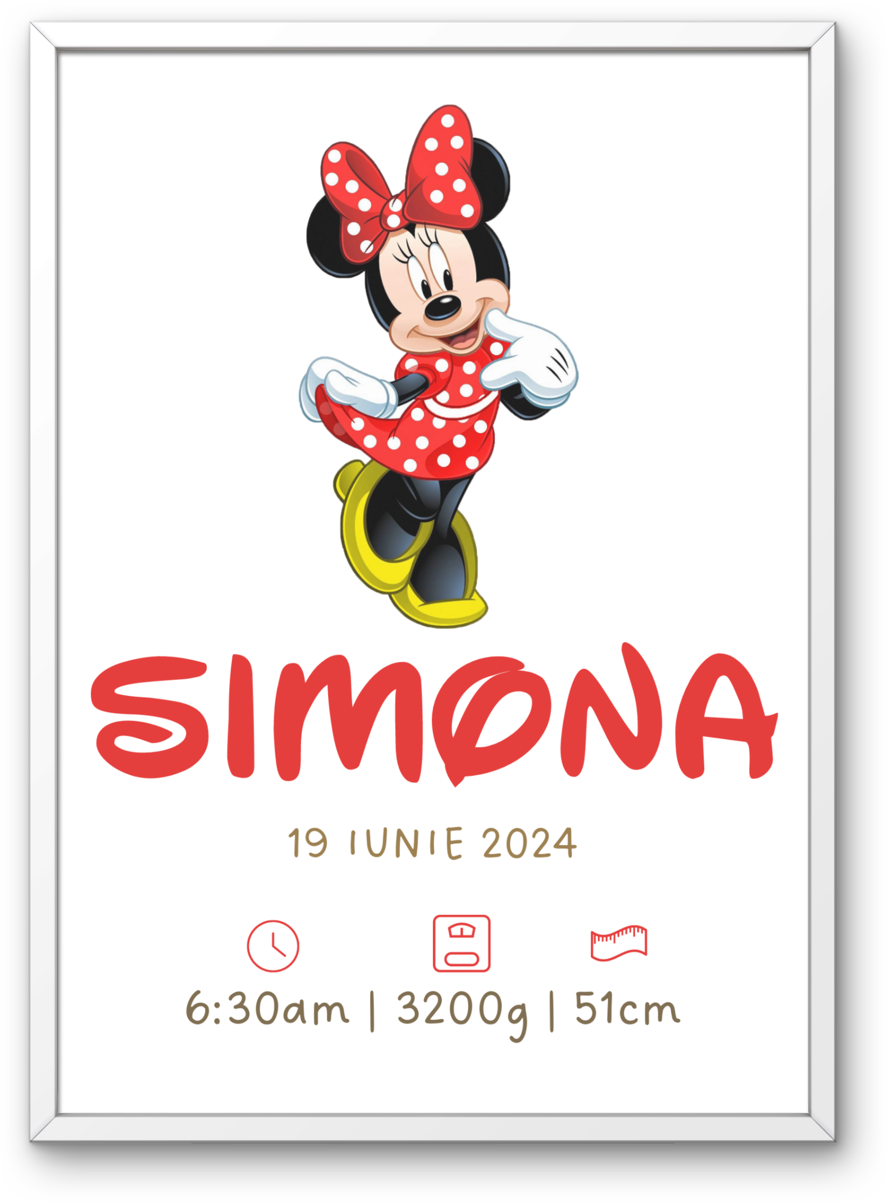 Tablou personalizat cu detaliile nașterii – Minnie