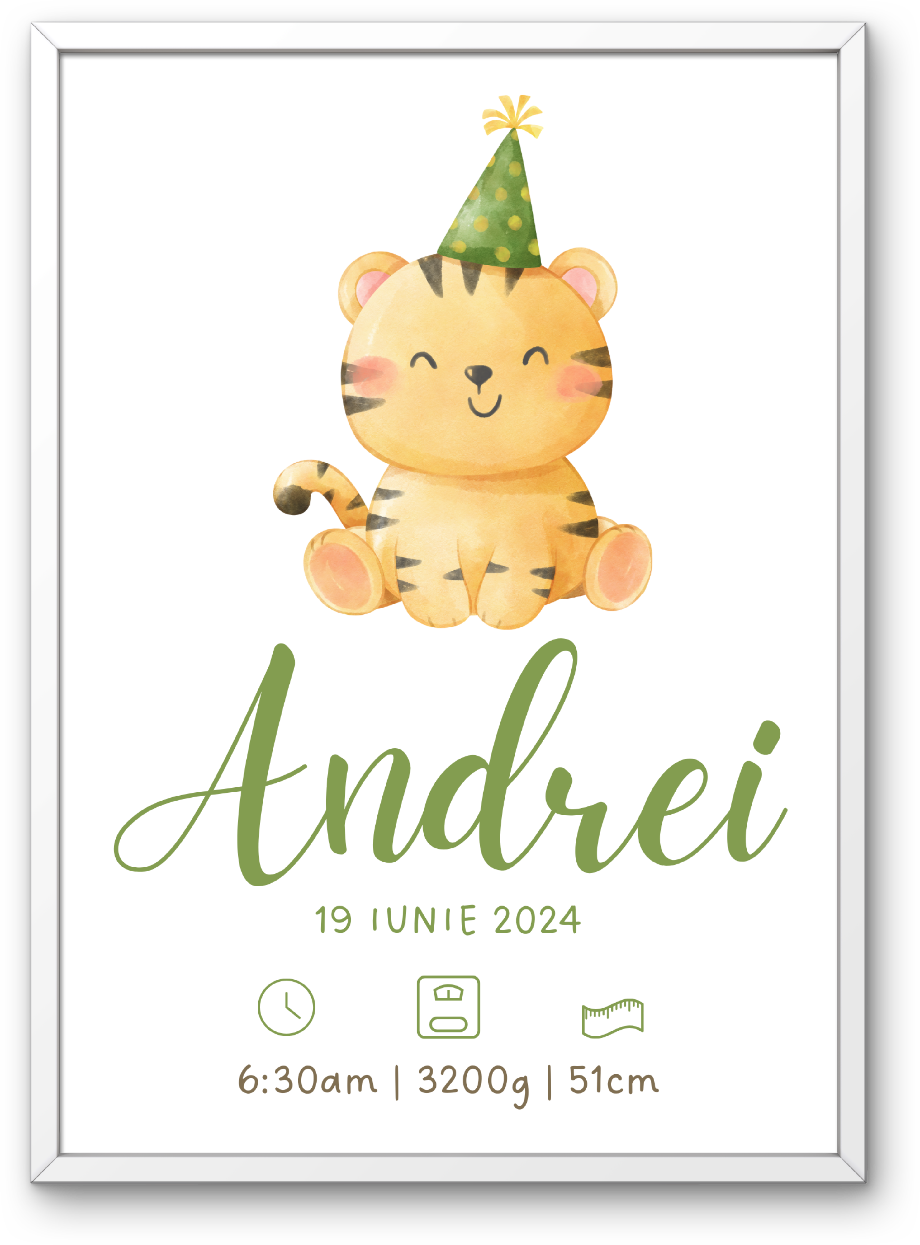 Tablou personalizat cu detaliile nașterii – Tigru